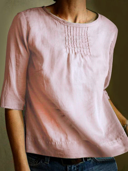 Relaxed Fit Cotton Blouse with 3/4 Sleeves