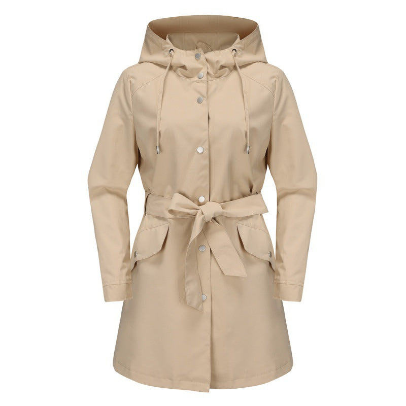 Casual Water-Repellent Ladies Trench Coat with Hood
