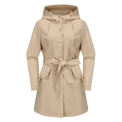Casual Water-Repellent Ladies Trench Coat with Hood