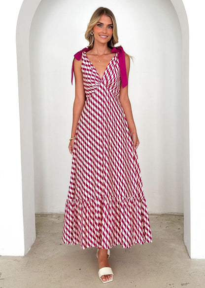 Loose Fit V-Neck Maxi Dress with Adjustable Waist