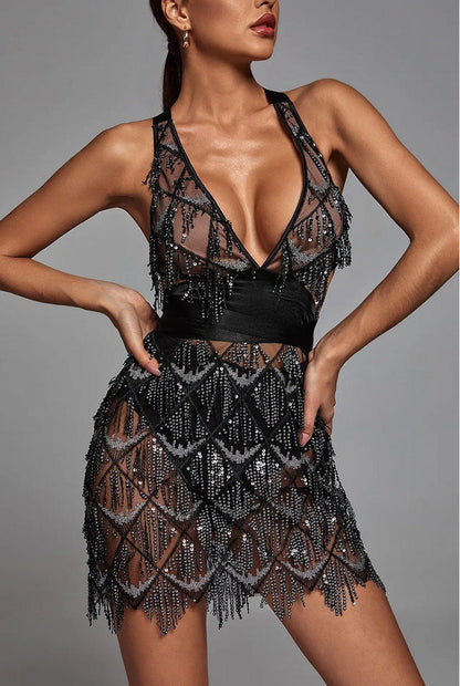 Sequined Fringe Midi Dress for Women