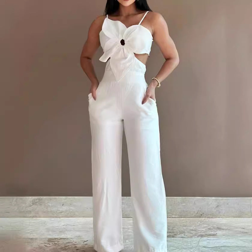 Loose Fit Wide Leg Women's Jumpsuit with Open Back - Nocini