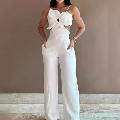 Loose Fit Wide Leg Women's Jumpsuit with Open Back - Nocini