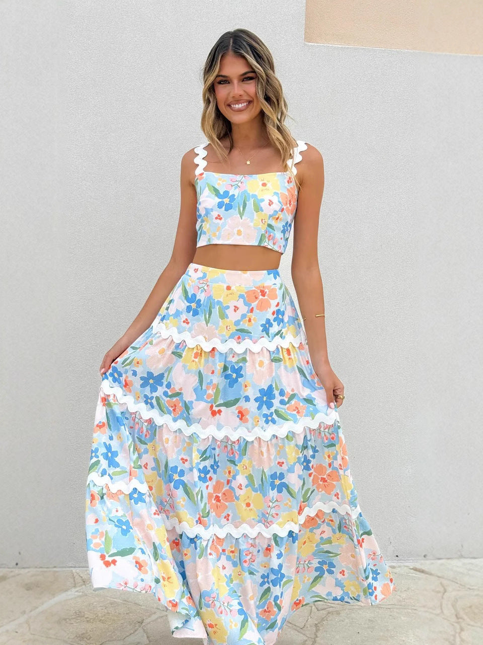 Women's 2 Piece Floral Crop Top and Maxi Skirt Set - Nocini