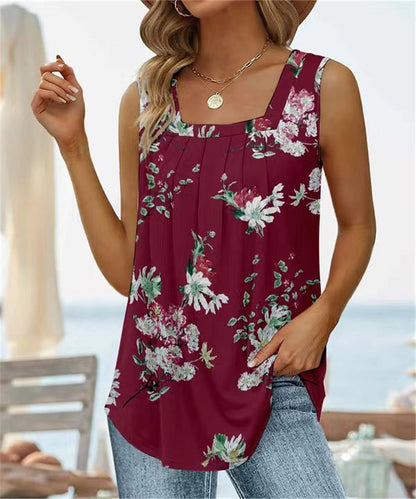Casual Floral Square Neck Vest Top - Nocini