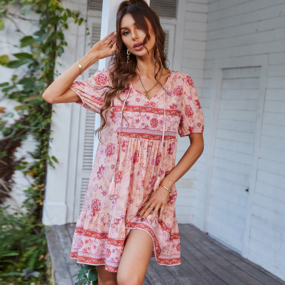 Women's Floral V-Neck A-Line Mini Dress - Nocini