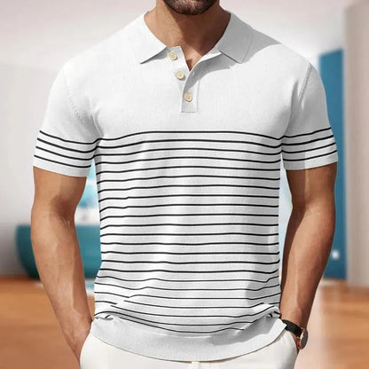 Men's Casual Short Sleeve Striped Polo Shirt