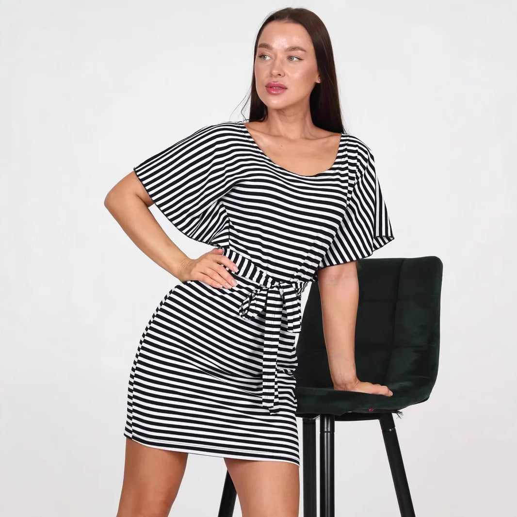 Petite Striped Fit and Flare Dress - Nocini