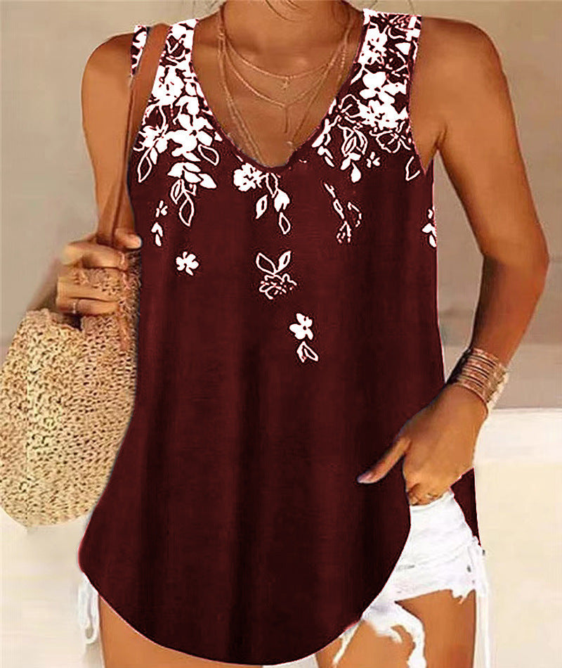 Women's Casual V-Neck Tank Top Floral Lightweight