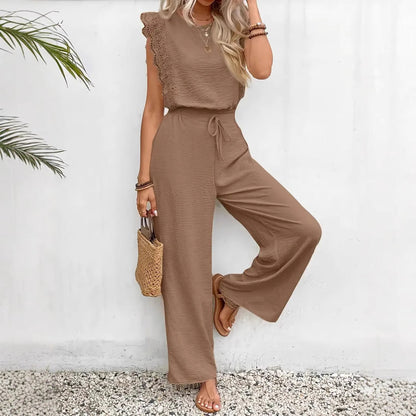 Comfortable Ladies Sleepwear Set with Lace Top and Pants - Nocini
