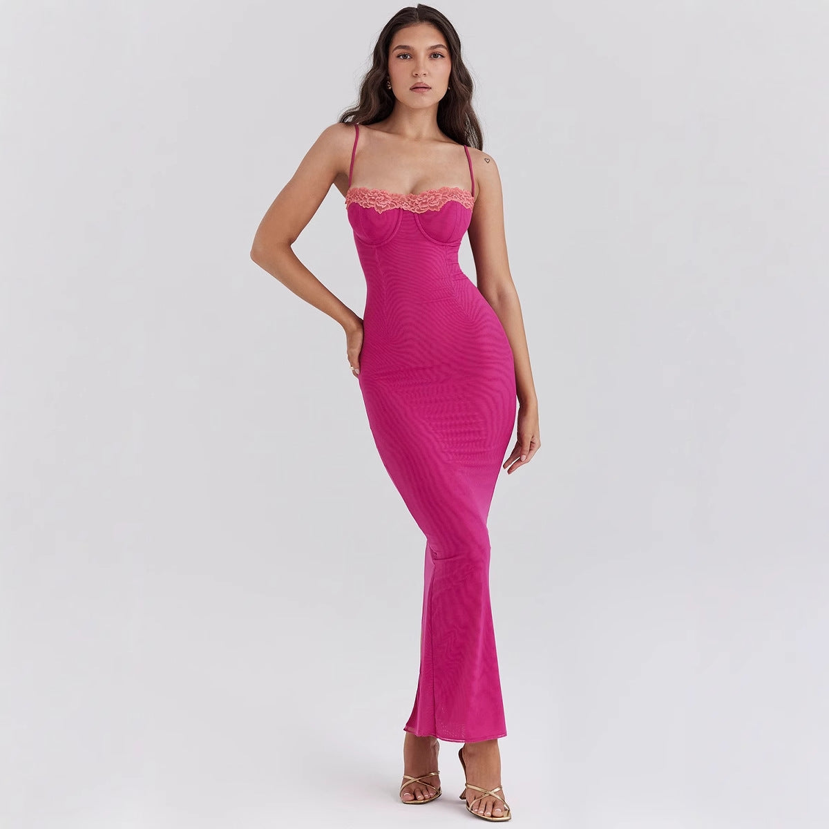 Elegant Long Sleeveless Lace Maxi Dress