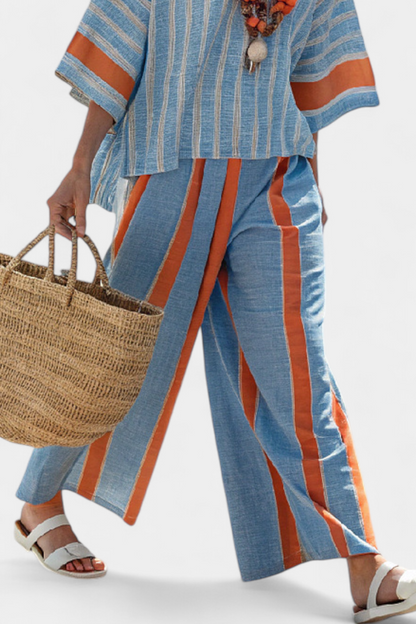 Elegant Earthtone Striped Shirt & Linen Trousers