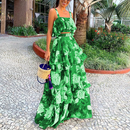 Women's 2 Piece Outfit - Flowy Maxi Skirt Set - Nocini