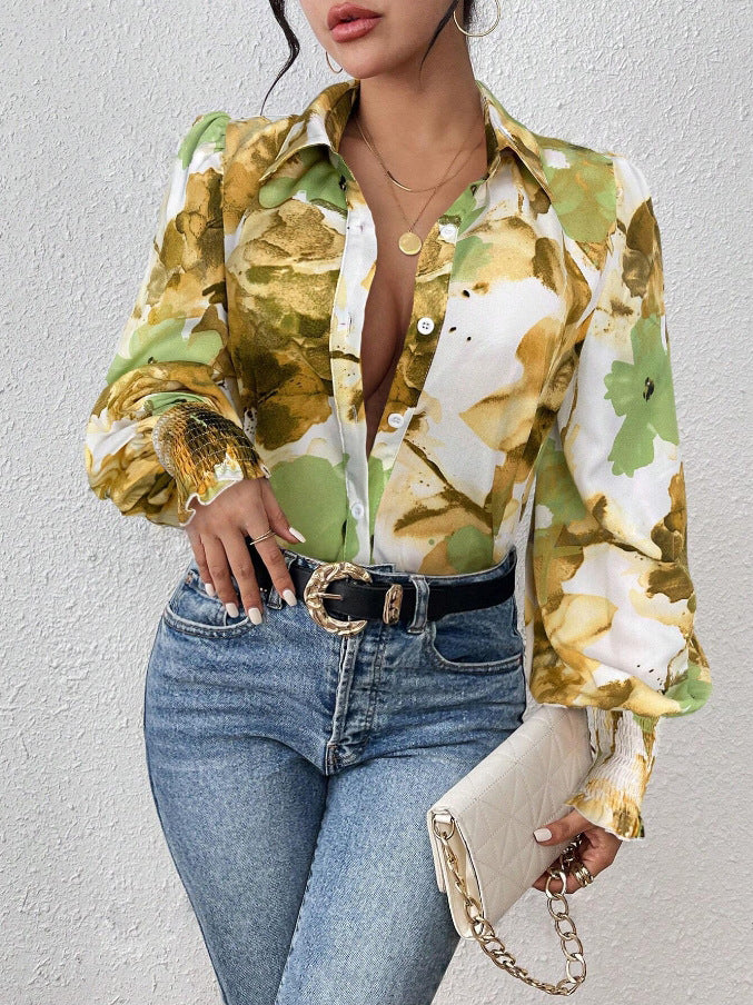Ladies Floral Print Blouse with Long Sleeves
