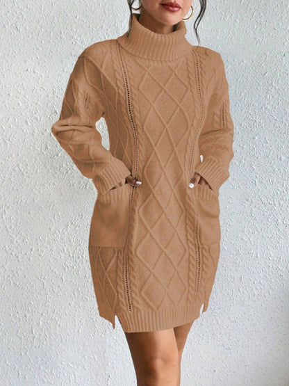 Fitted Women's Cable Knit Long Sleeve Dress