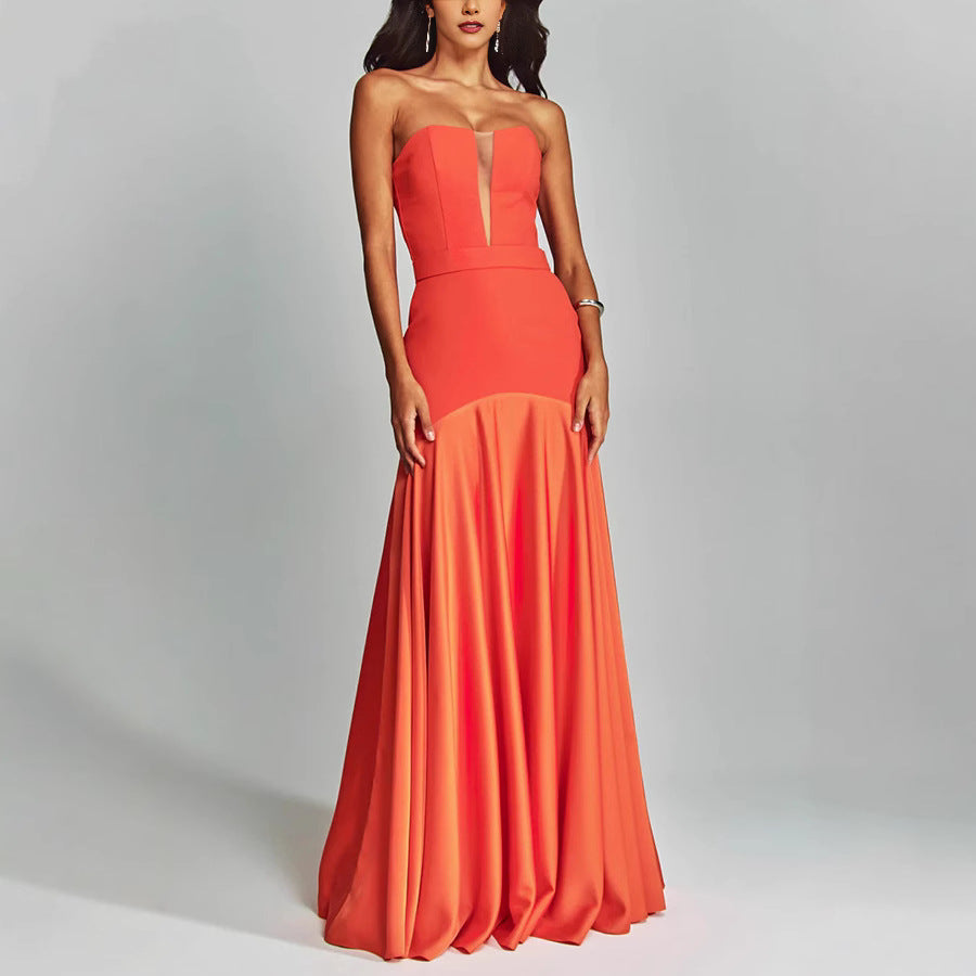 Elegant Strapless Satin Evening Gown for Women