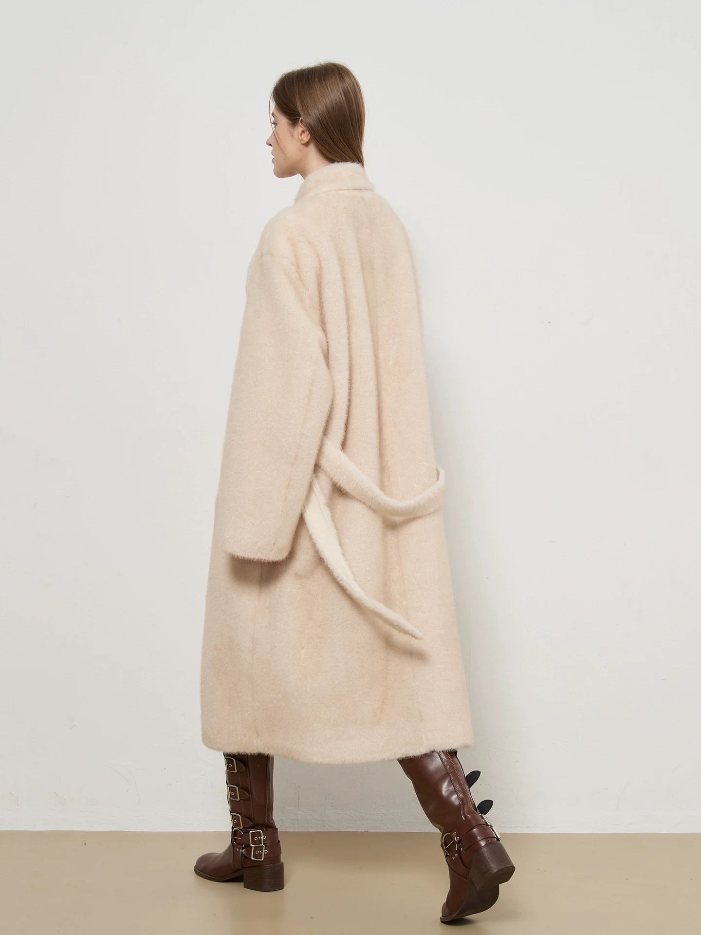 Warm Faux Fur Women's Coat with Belted Waist