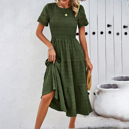 Relaxed Fit Women's Dress with Ruffled Top and Tiered Skirt