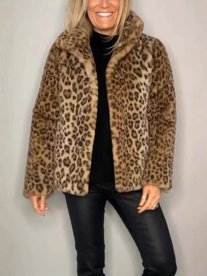 Plush Faux Fur Leopard Coat for Women