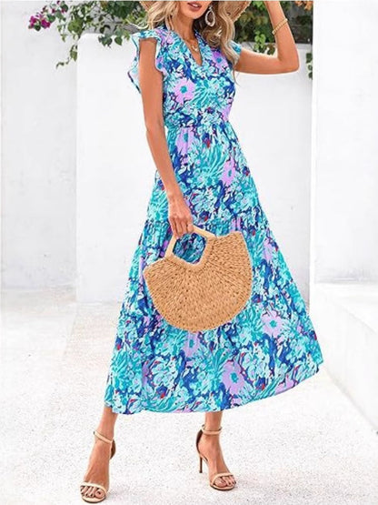 Casual V-Neck Floral Print Dress for Women - Nocini