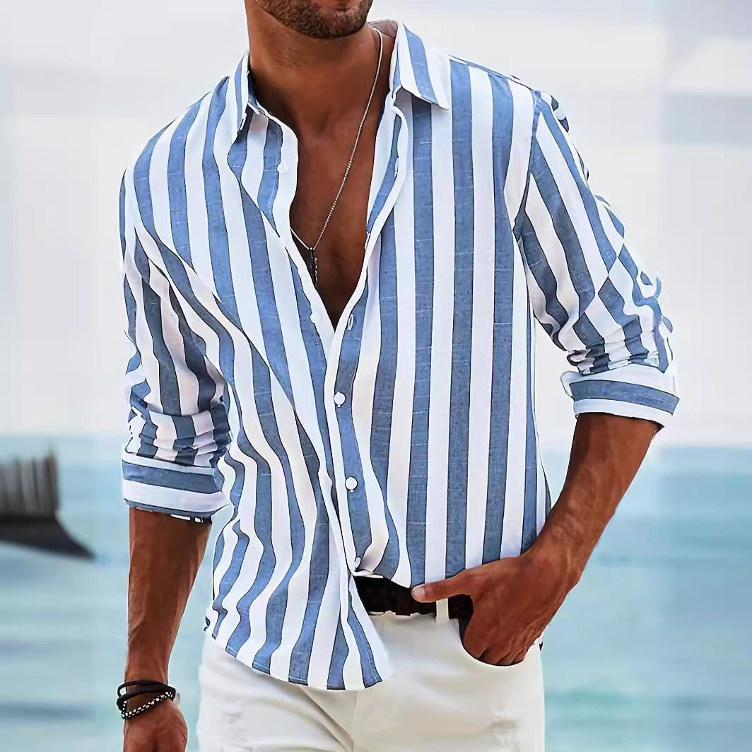 Casual Striped Men's Shirt with Long Sleeves - Nocini