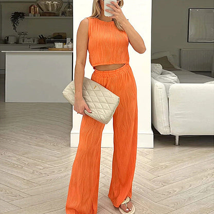 Ladies' Soft Crop Top and Straight Leg Pants Set