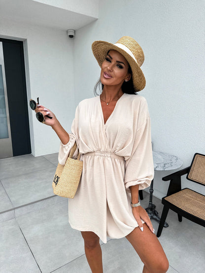 Comfy V Neck Women's Dress with Long Sleeves