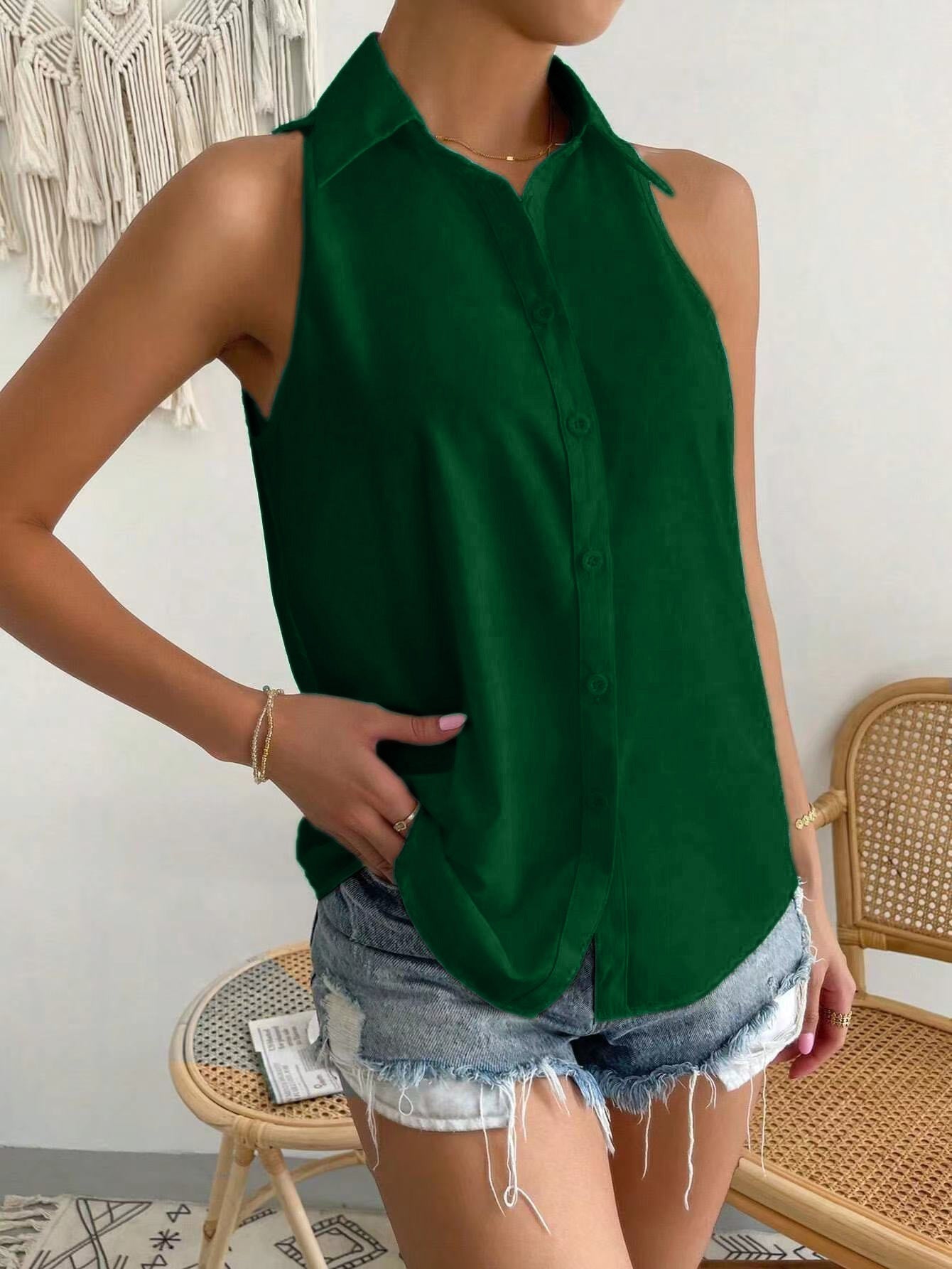 Ladies Loose Fit Tank Top with Buttons and Silky Fabric