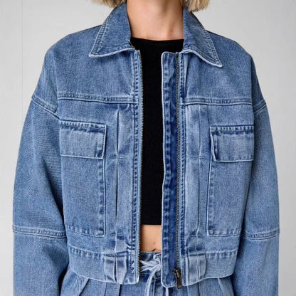 Relaxed Fit Women's Zipper Denim Jacket