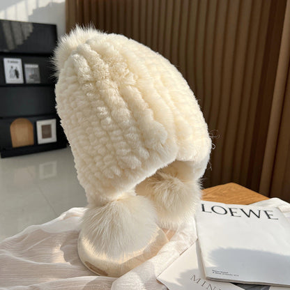 Warm Winter Beanie Hat with Pom Poms