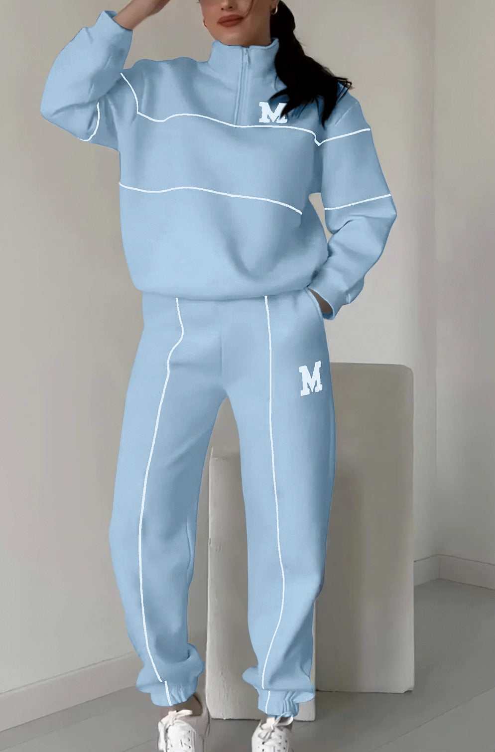 Ladies Comfortable Jogger Suit Half Zip Elastic Bottoms