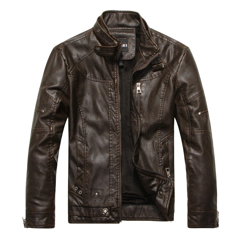 Men's Leather Biker Jacket Slim Fit Zip Up