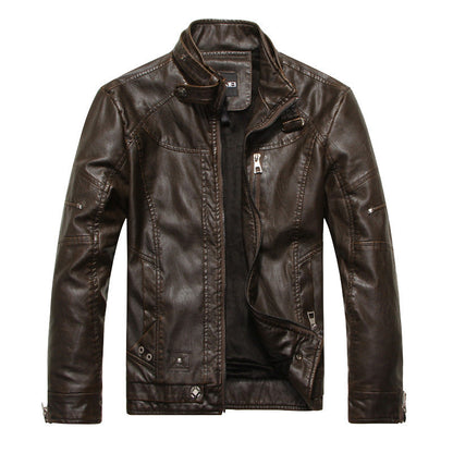 Men's Leather Biker Jacket Slim Fit Zip Up
