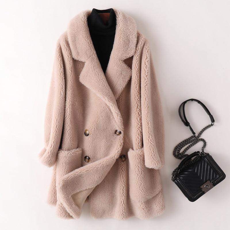 Warm Faux Fur Double Breasted Teddy Jacket - Nocini
