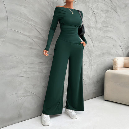 Women's Set - Fitted Long-Sleeve Tee - High-Waisted Comfort Pants