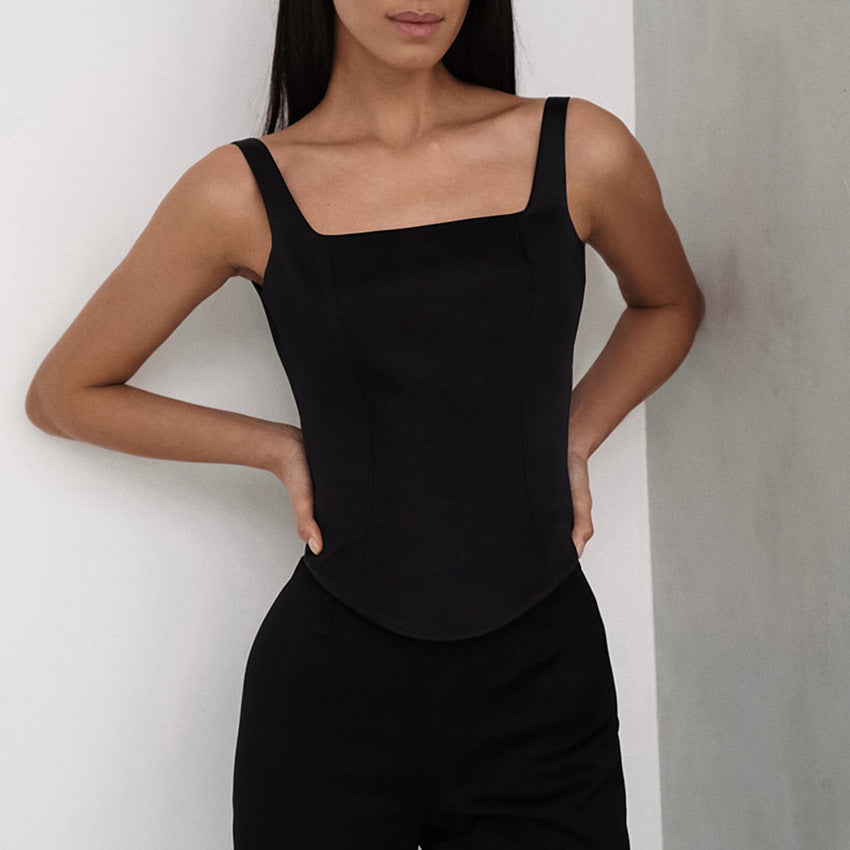 Feminine Lace Cami Top Slim Fit Square Neckline