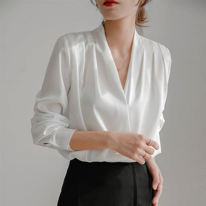 Elegant V Neck Silk Women's Blouse