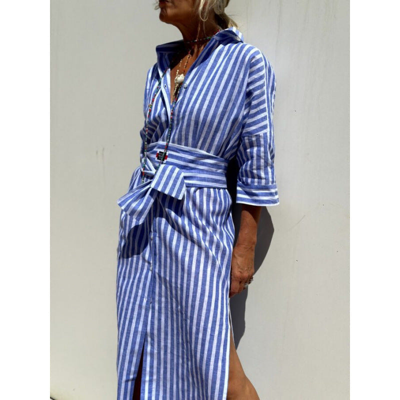 Casual Striped Button Dress for Women