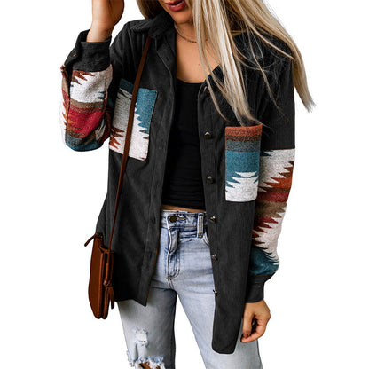 Casual Corduroy Aztec Cardigan Jacket for Women