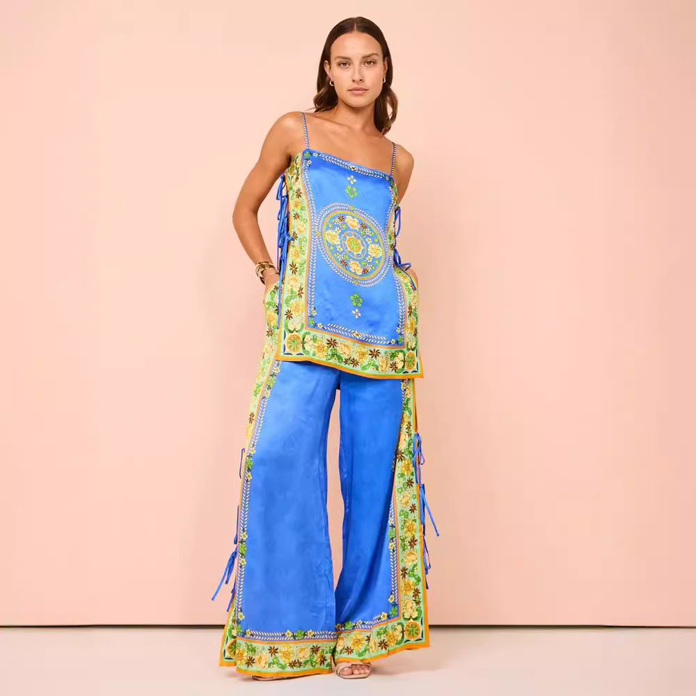 Ladies' Satin Blouse and Loose Fit Trousers Set - Nocini