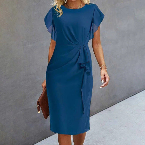 Women's Chic Waffle Dress with Flowy Sleeves - Nocini