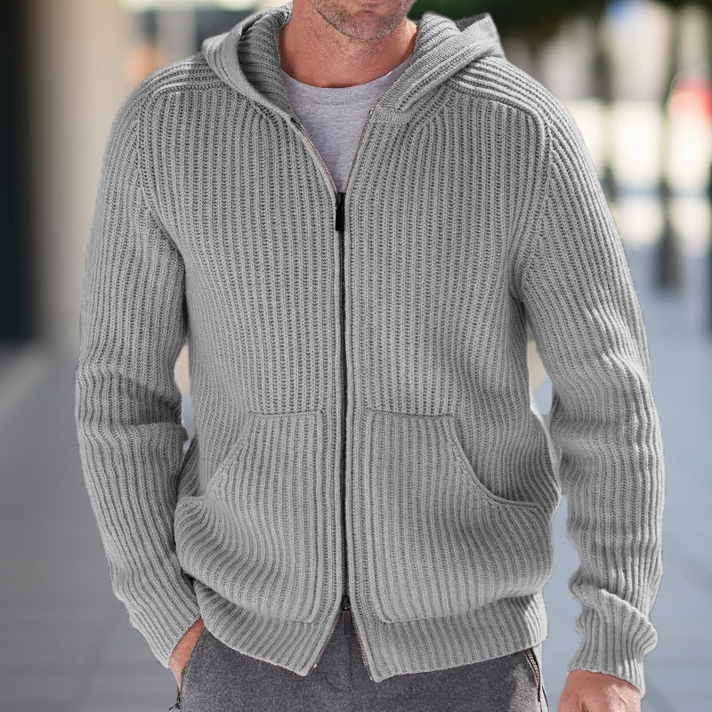 Cozy Men's Hooded Knit Cardigan Sweater