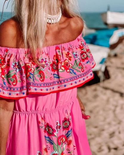 Women's Long Floral Maxi Dress with Elastic Waist
