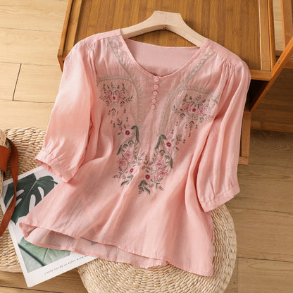 Ladies Floral Short Sleeve Casual Blouse