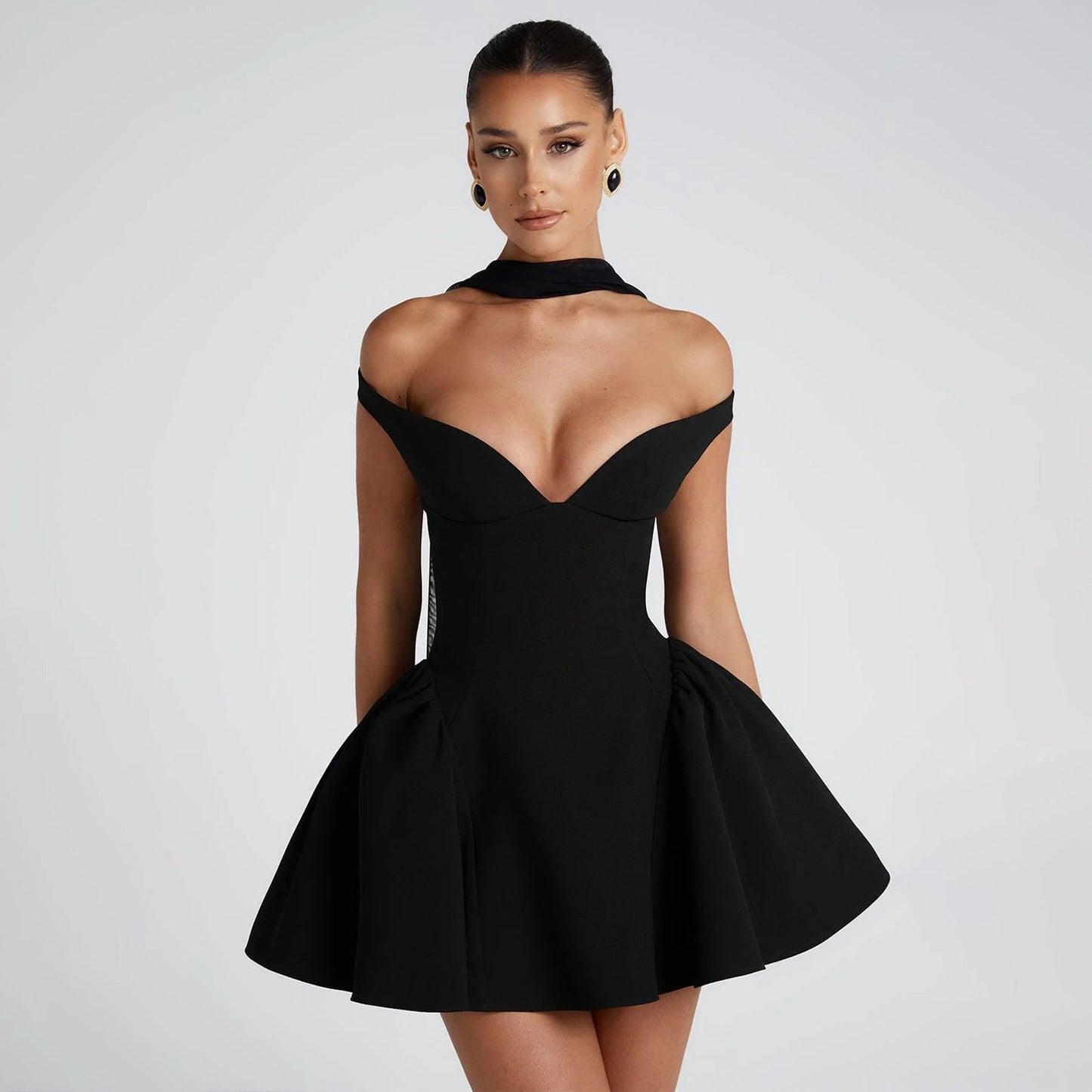 Women's Fit and Flare Off Shoulder Mini Dress
