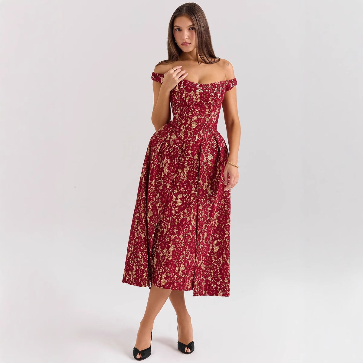 Elegant Women's Lace Off Shoulder Evening Dress