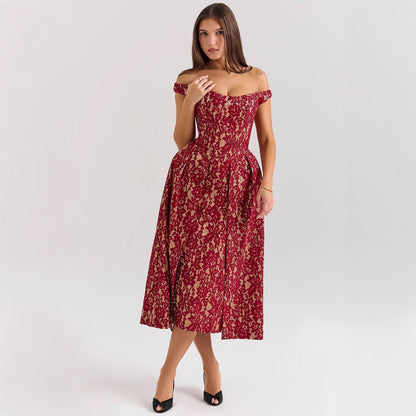 Elegant Women's Lace Off Shoulder Evening Dress