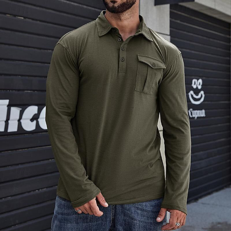 Classic Men's Polo Shirt with Long Sleeves and Pocket
