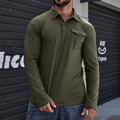 Classic Men's Polo Shirt with Long Sleeves and Pocket