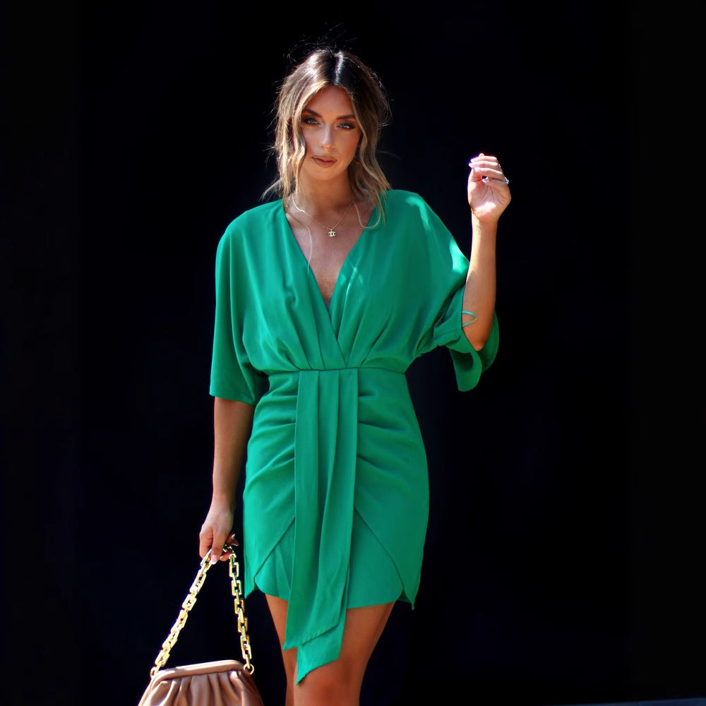 Casual V-Neck Mini Skater Dress for Women